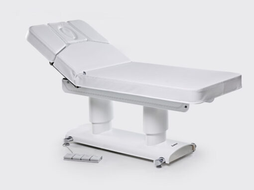 Electric massage table / wooden / height-adjustable / warming